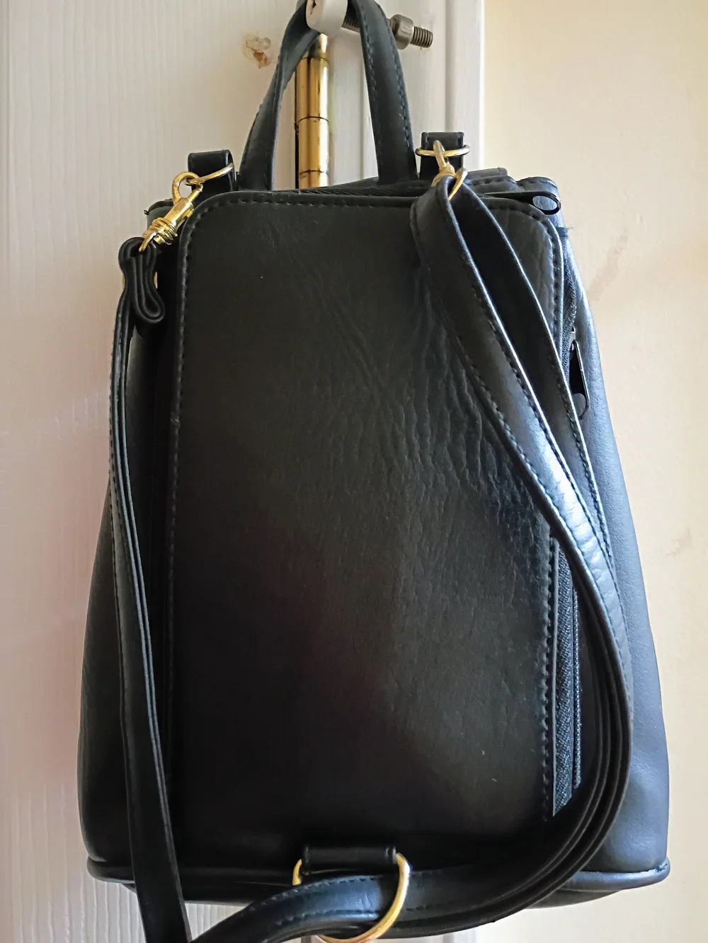 G.H. Bass & Co. Black Leather Mini Backpack with Gold Buckles